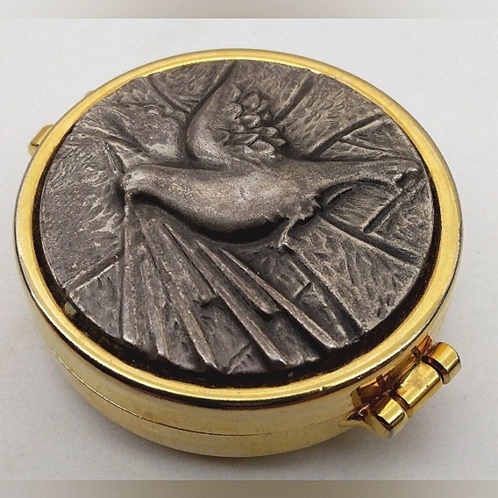 Pyx Holy Communion Brass Pewter Peace Dove - Picture 2 of 13